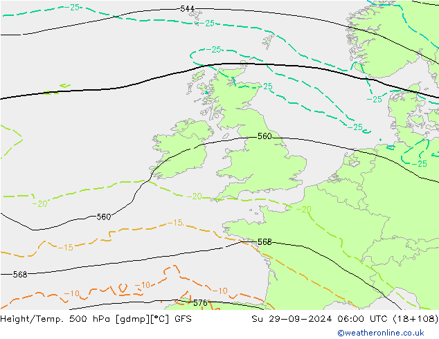 Z500/Rain (+SLP)/Z850 GFS dim 29.09.2024 06 UTC