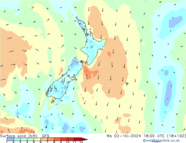  10 m (bft) GFS  02.10.2024 18 UTC