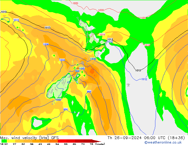 Max. wind velocity GFS jeu 26.09.2024 06 UTC