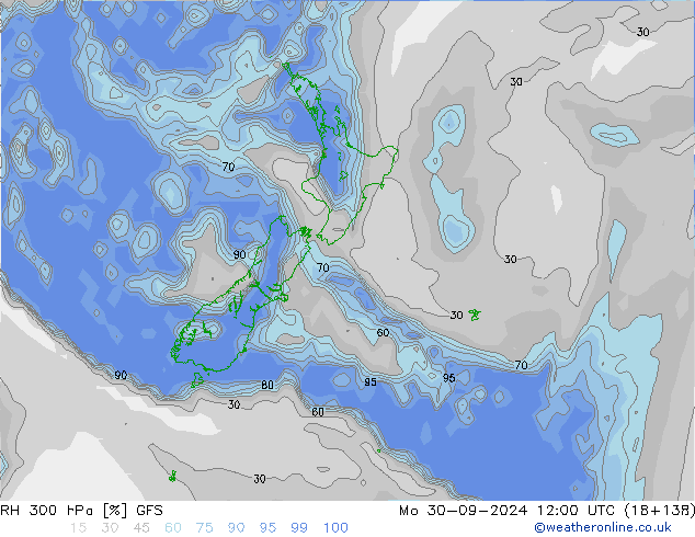 RH 300 hPa GFS Mo 30.09.2024 12 UTC