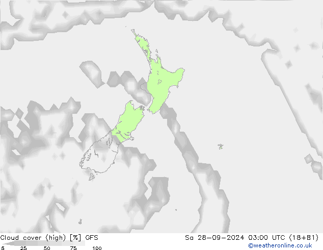 zachmurzenie (wysokie) GFS so. 28.09.2024 03 UTC