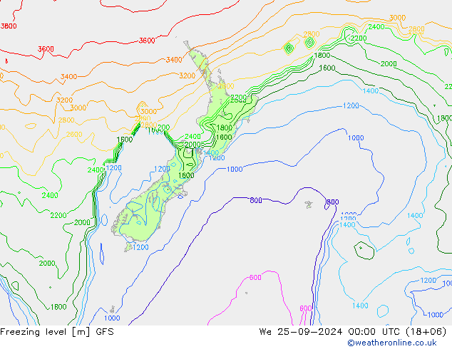 Freezing level GFS We 25.09.2024 00 UTC