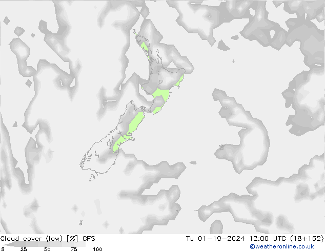 Cloud cover (low) GFS Tu 01.10.2024 12 UTC