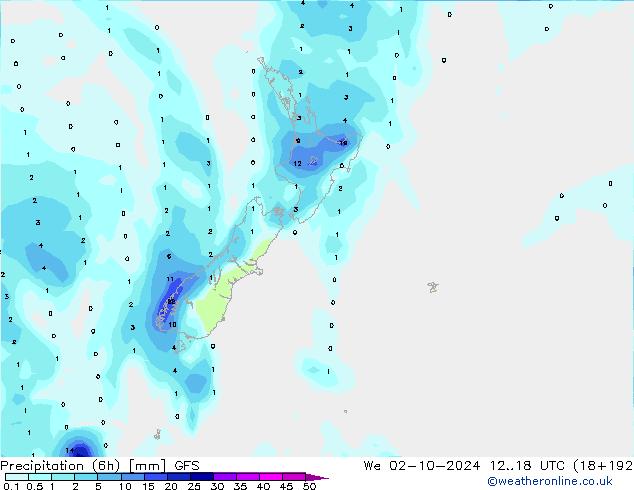 Precipitação (6h) GFS Qua 02.10.2024 18 UTC