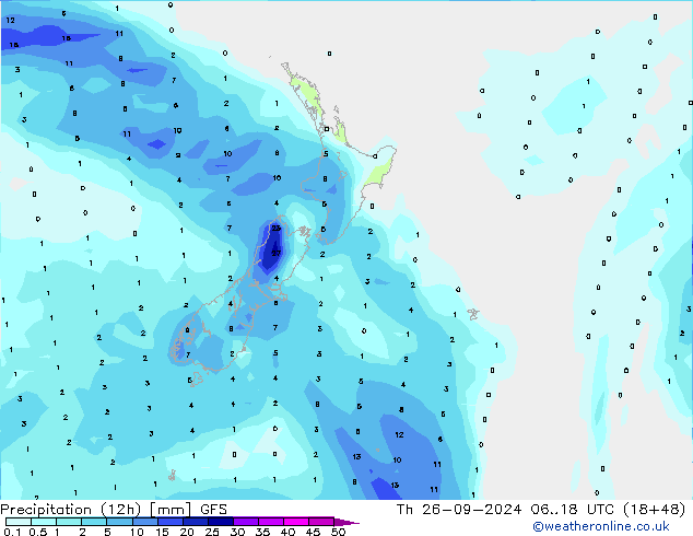 осадки (12h) GFS чт 26.09.2024 18 UTC