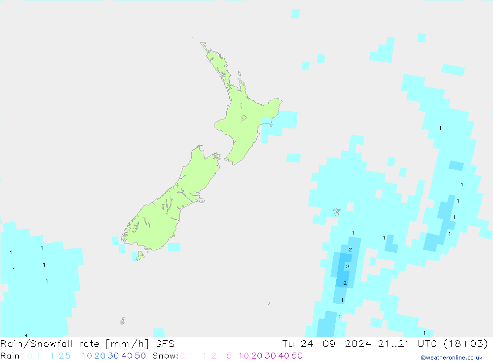 Rain/Snowfall rate GFS  24.09.2024 21 UTC