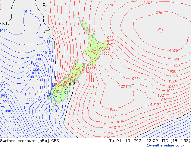 Surface pressure GFS Tu 01.10.2024 12 UTC