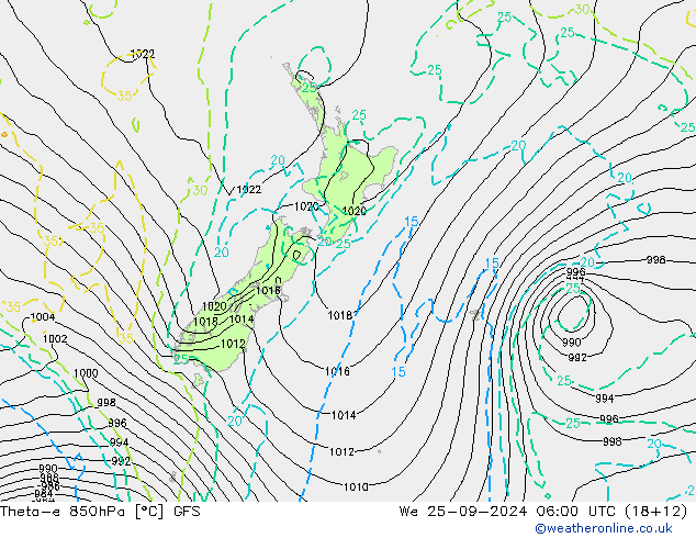 Theta-e 850hPa GFS  25.09.2024 06 UTC