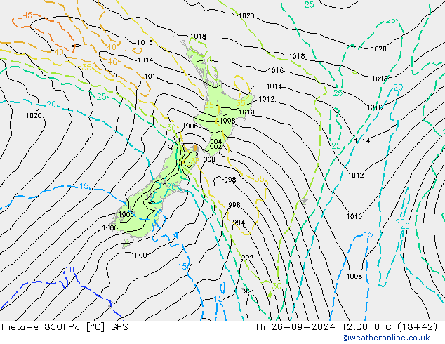 Theta-e 850hPa GFS Th 26.09.2024 12 UTC