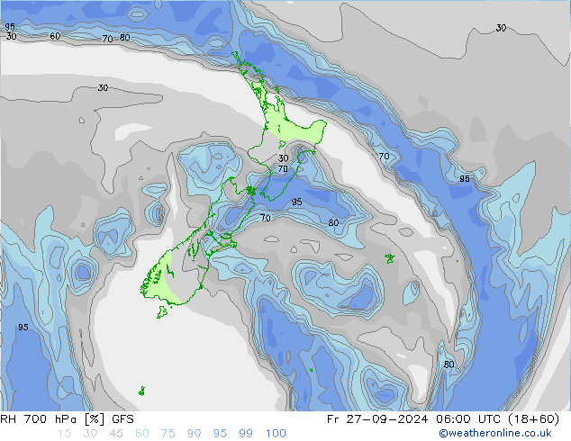 RH 700 hPa GFS Fr 27.09.2024 06 UTC