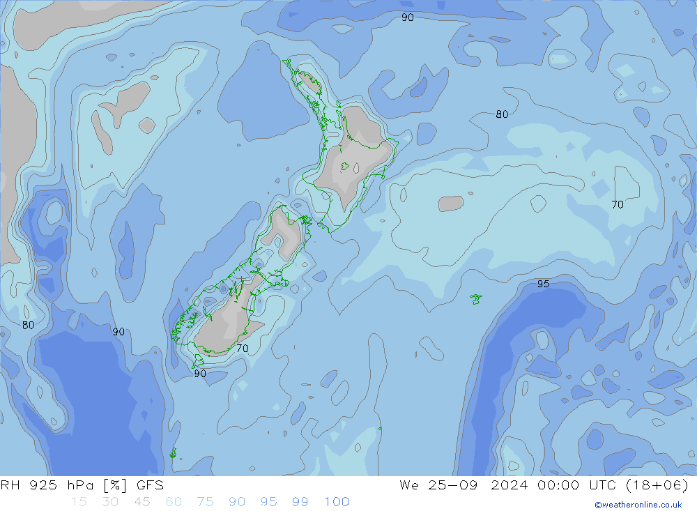 RH 925 hPa GFS We 25.09.2024 00 UTC