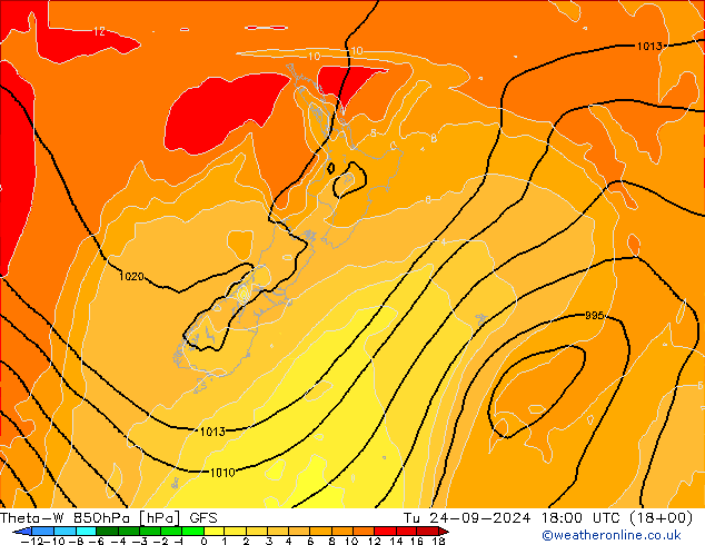 Theta-W 850hPa GFS Sa 24.09.2024 18 UTC