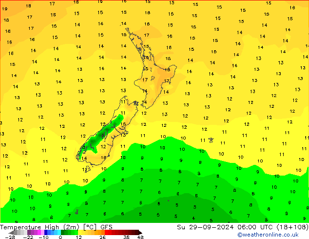 Temperature High (2m) GFS Su 29.09.2024 06 UTC