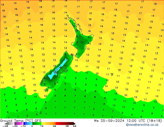 Teplota půdy GFS St 25.09.2024 12 UTC