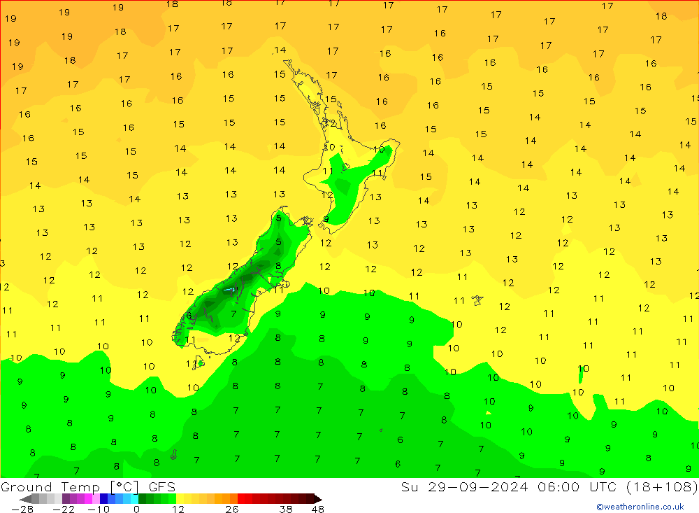 Bodemtemperatuur GFS zo 29.09.2024 06 UTC