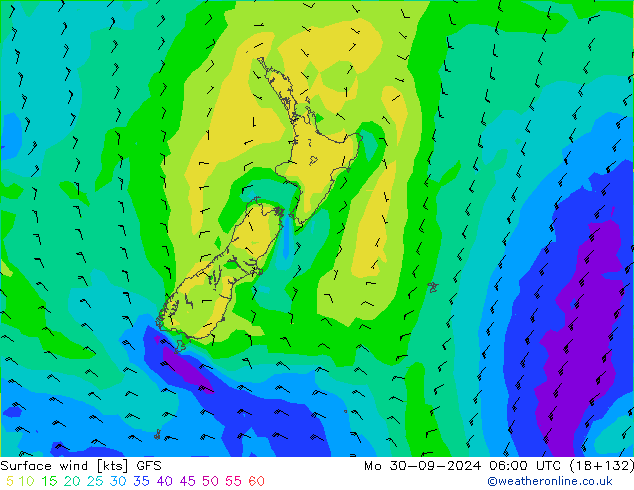 Surface wind GFS Mo 30.09.2024 06 UTC