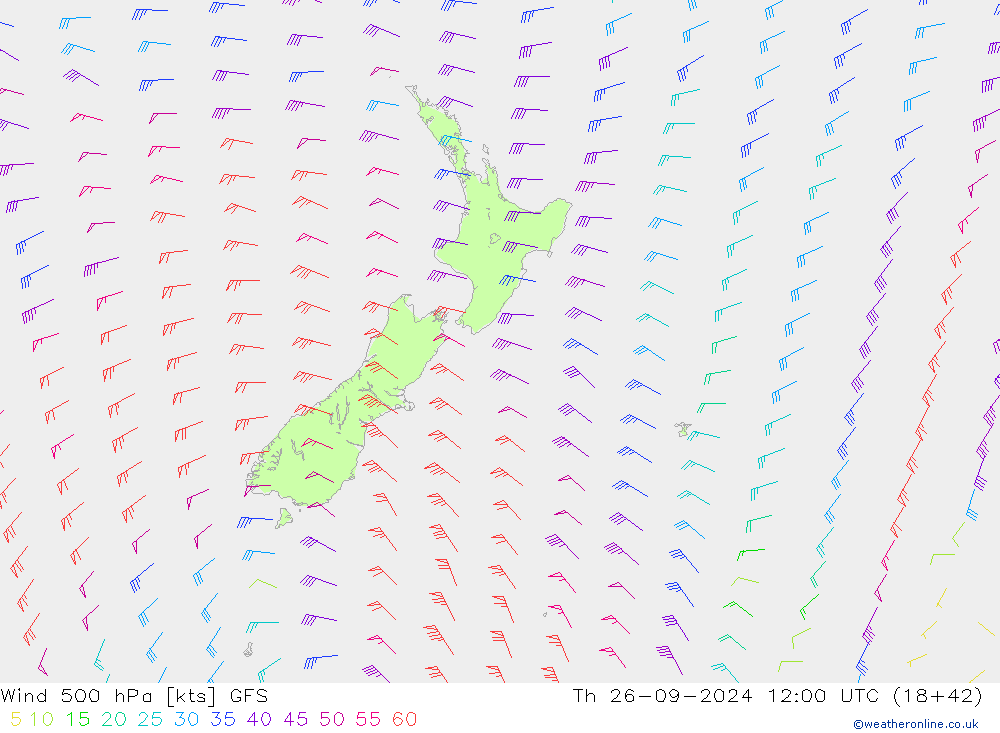 Vent 500 hPa GFS jeu 26.09.2024 12 UTC