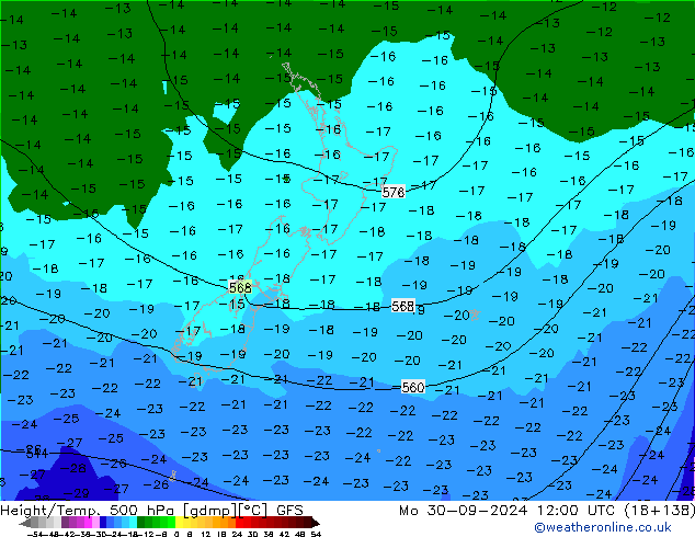 Z500/Rain (+SLP)/Z850 GFS пн 30.09.2024 12 UTC