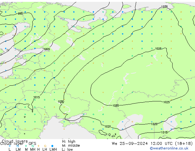 Cloud layer GFS mer 25.09.2024 12 UTC