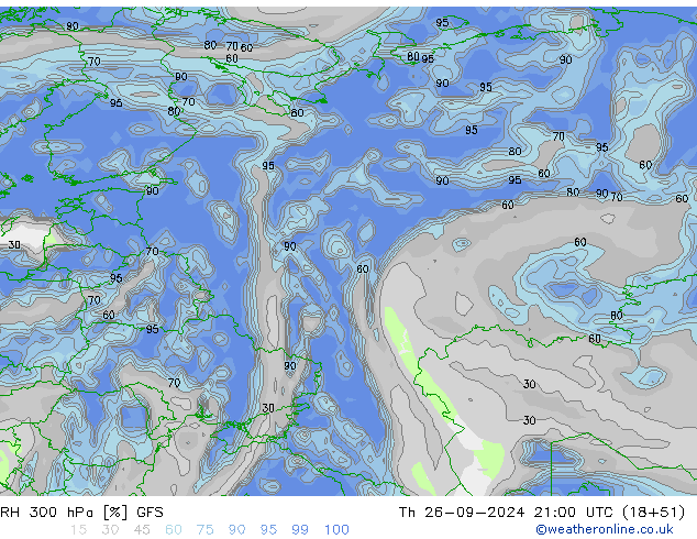 RH 300 hPa GFS Th 26.09.2024 21 UTC