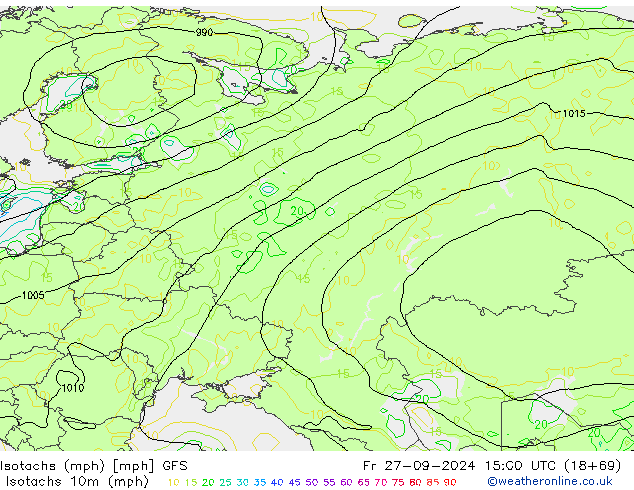 Eşrüzgar Hızları mph GFS Cu 27.09.2024 15 UTC