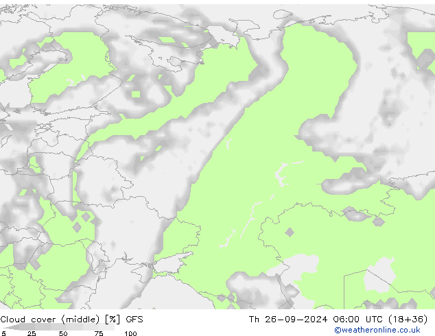 Cloud cover (middle) GFS Th 26.09.2024 06 UTC