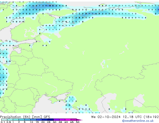 Z500/Yağmur (+YB)/Z850 GFS Çar 02.10.2024 18 UTC