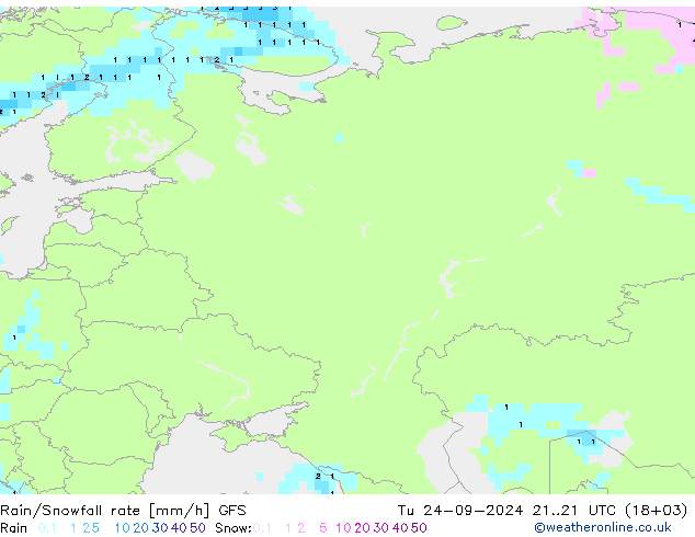 Rain/Snowfall rate GFS вт 24.09.2024 21 UTC