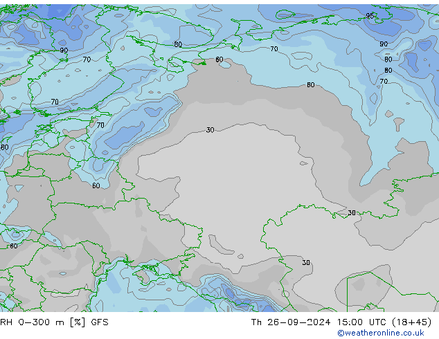 RH 0-300 m GFS чт 26.09.2024 15 UTC