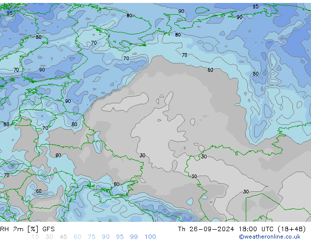 Humidité rel. 2m GFS jeu 26.09.2024 18 UTC