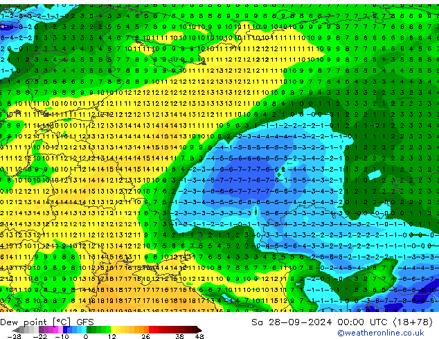 Taupunkt GFS Sa 28.09.2024 00 UTC