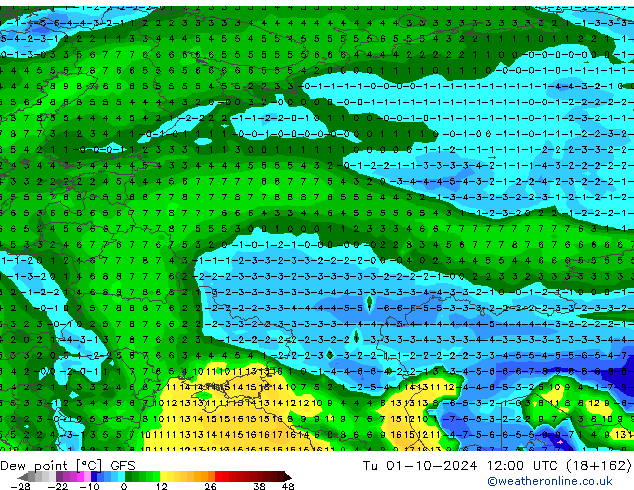 Taupunkt GFS Di 01.10.2024 12 UTC