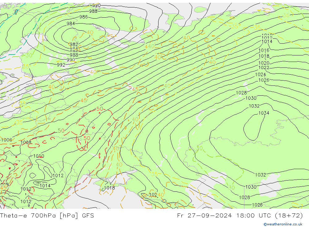 Theta-e 700hPa GFS pt. 27.09.2024 18 UTC