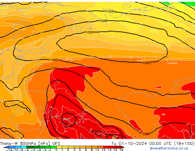 Theta-W 850hPa GFS mar 01.10.2024 00 UTC