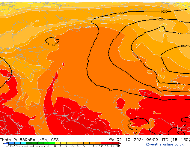 Theta-W 850hPa GFS Çar 02.10.2024 06 UTC