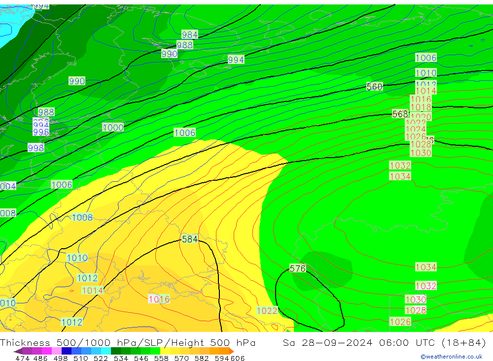 Thck 500-1000hPa GFS So 28.09.2024 06 UTC