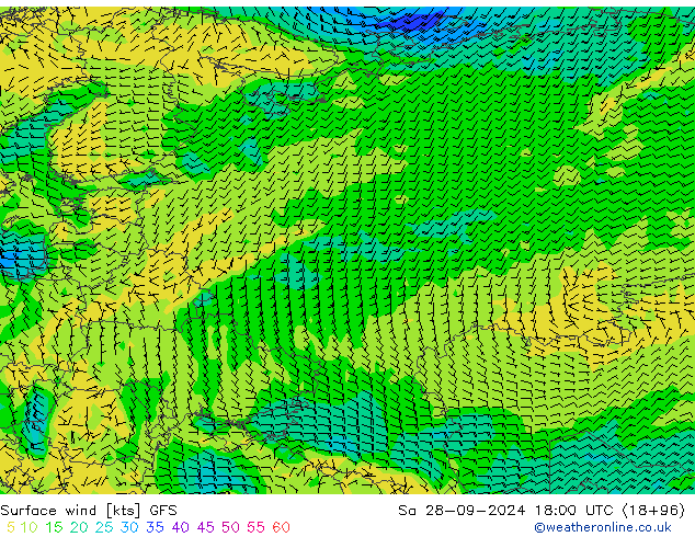 Surface wind GFS Sa 28.09.2024 18 UTC