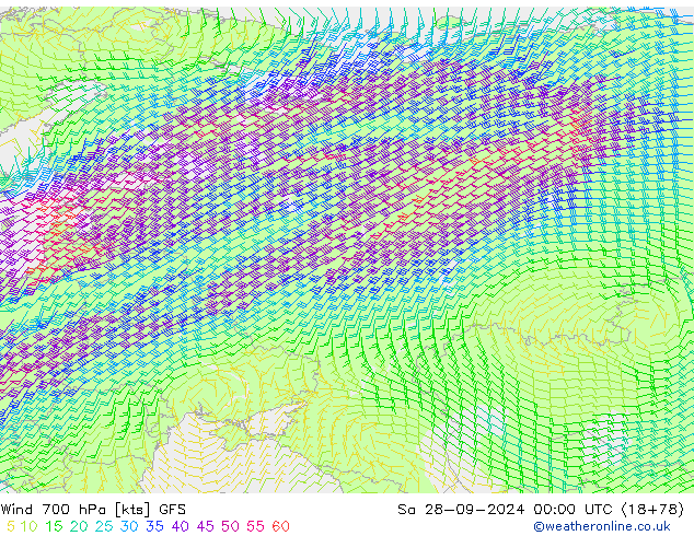 Wind 700 hPa GFS Sa 28.09.2024 00 UTC