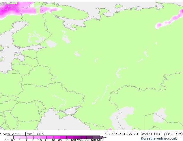 Snow accu. GFS Su 29.09.2024 06 UTC