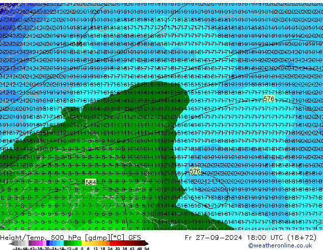 Z500/Rain (+SLP)/Z850 GFS Fr 27.09.2024 18 UTC