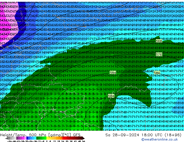 Z500/Rain (+SLP)/Z850 GFS Sa 28.09.2024 18 UTC