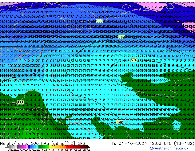 Z500/Rain (+SLP)/Z850 GFS Di 01.10.2024 12 UTC