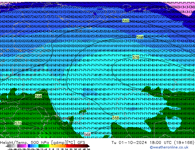 Height/Temp. 500 hPa GFS mar 01.10.2024 18 UTC