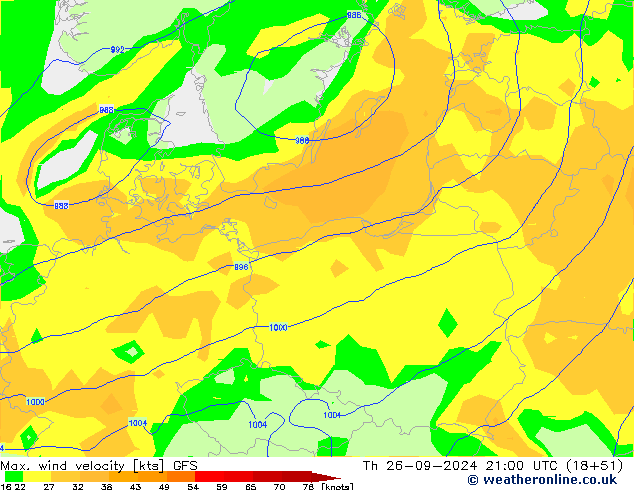 Max. wind velocity GFS Th 26.09.2024 21 UTC