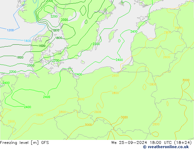 Freezing level GFS  25.09.2024 18 UTC