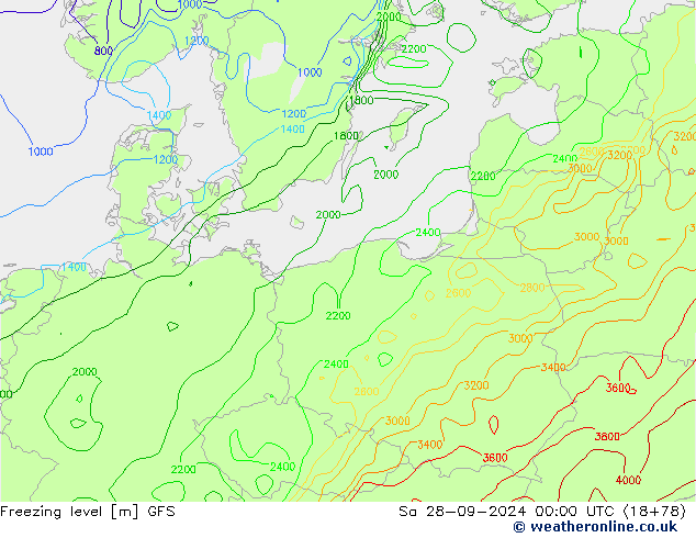 Freezing level GFS Sa 28.09.2024 00 UTC