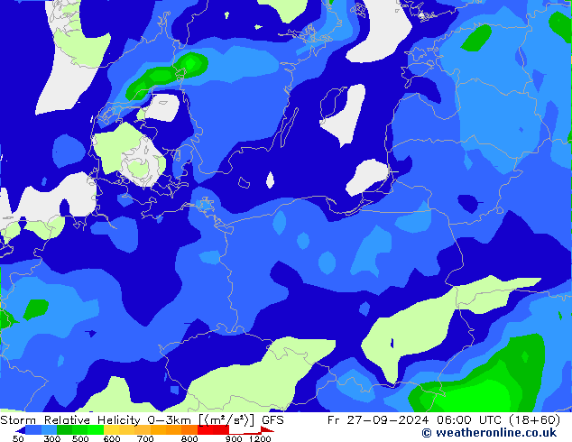 Storm Relative Helicity GFS Fr 27.09.2024 06 UTC