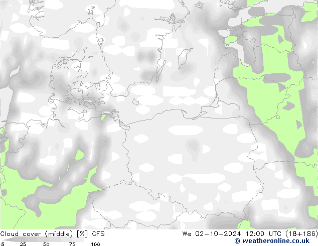 Cloud cover (middle) GFS We 02.10.2024 12 UTC