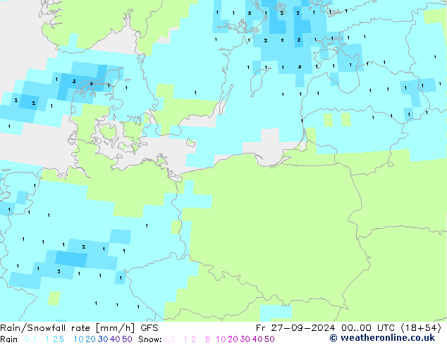 Rain/Snowfall rate GFS Fr 27.09.2024 00 UTC