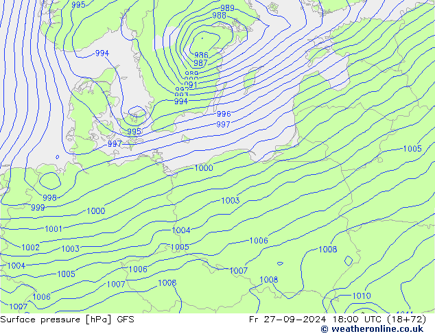 Surface pressure GFS Fr 27.09.2024 18 UTC